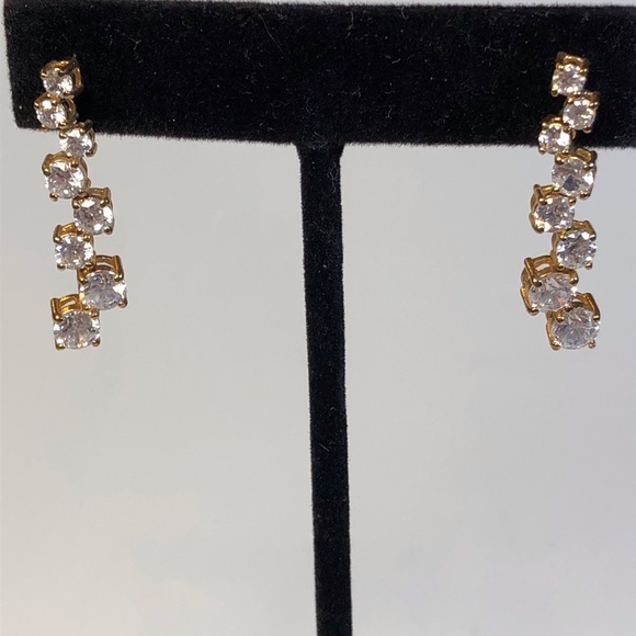 Elegant Rhinestone and Gold Tone Drop Earrings - Picture 2 of 10